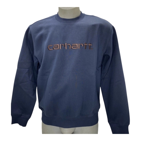 Carhartt WIP Mens Sweatshirt Deep Night Blue Size M Embroidered Logo Pullover - Picture 1 of 9